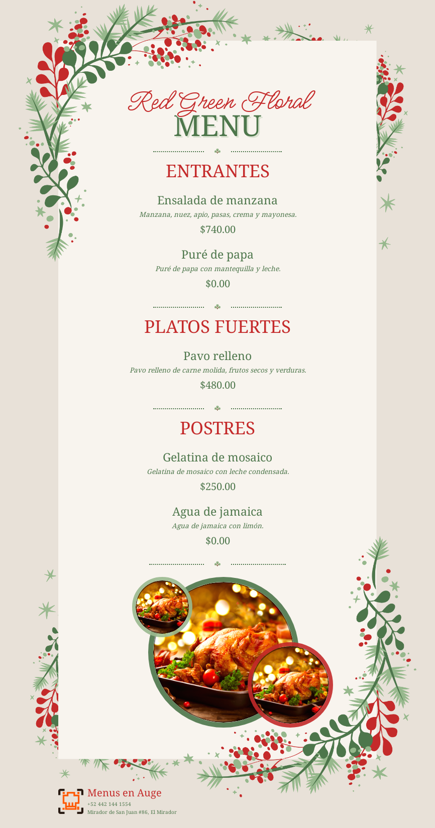 Red Green Floral Menu