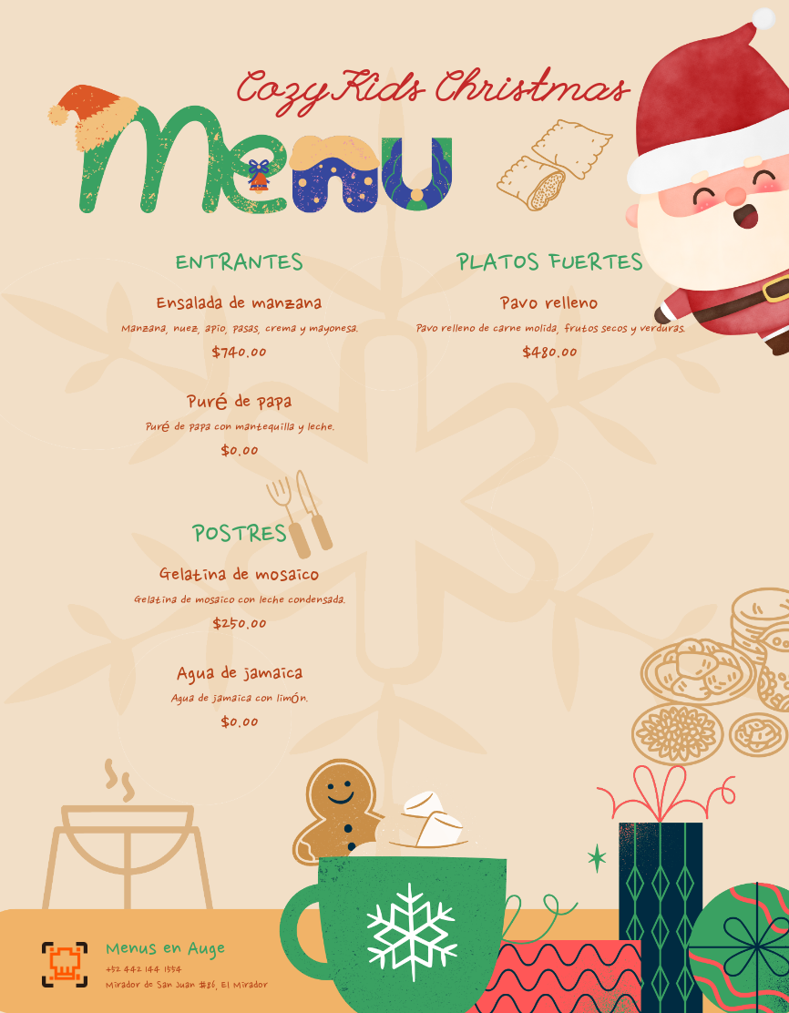 Cozy Kids Christmas Menu